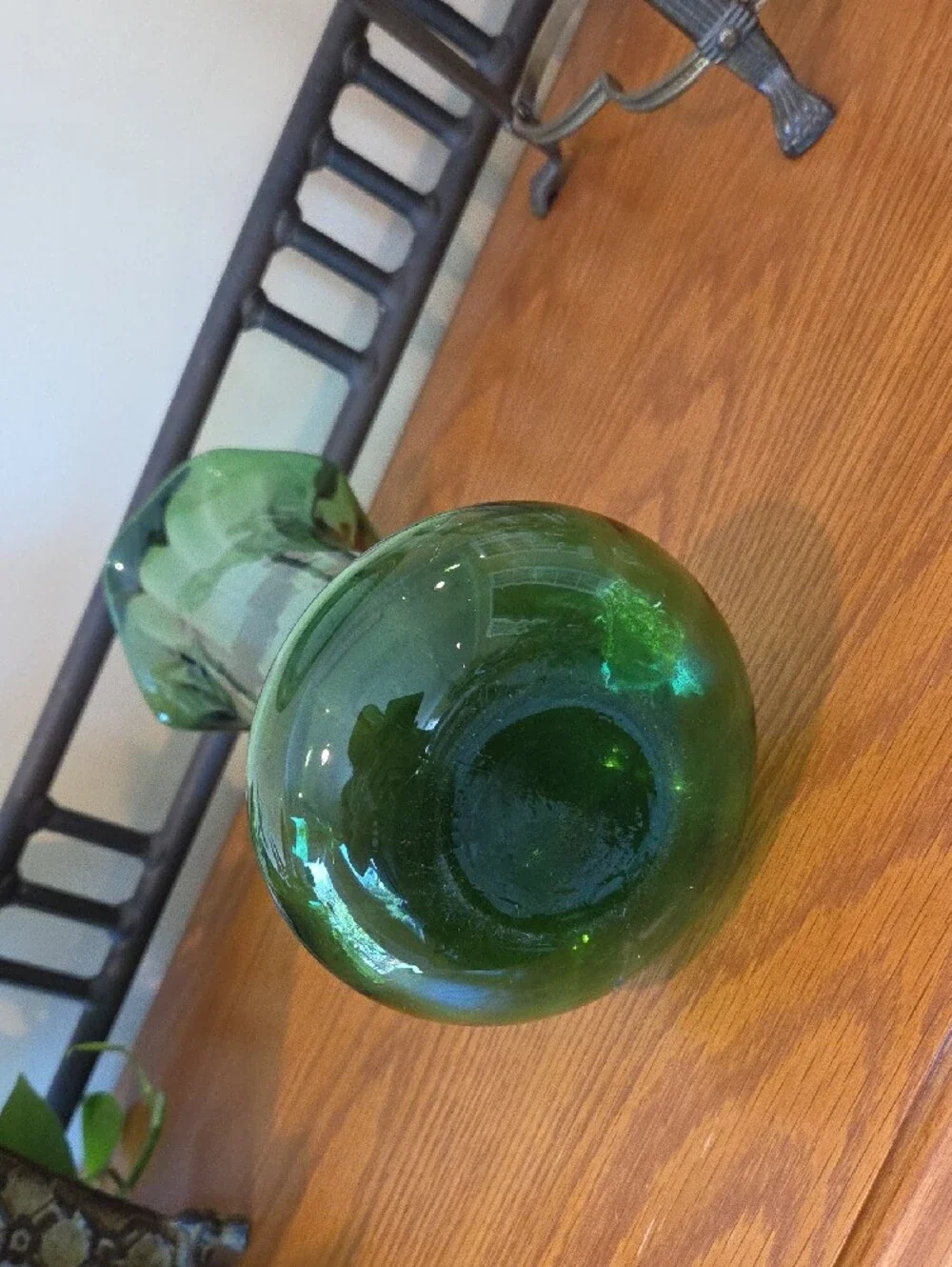 Vtg Green Glass Fluted Vase - Approx 11 3/4